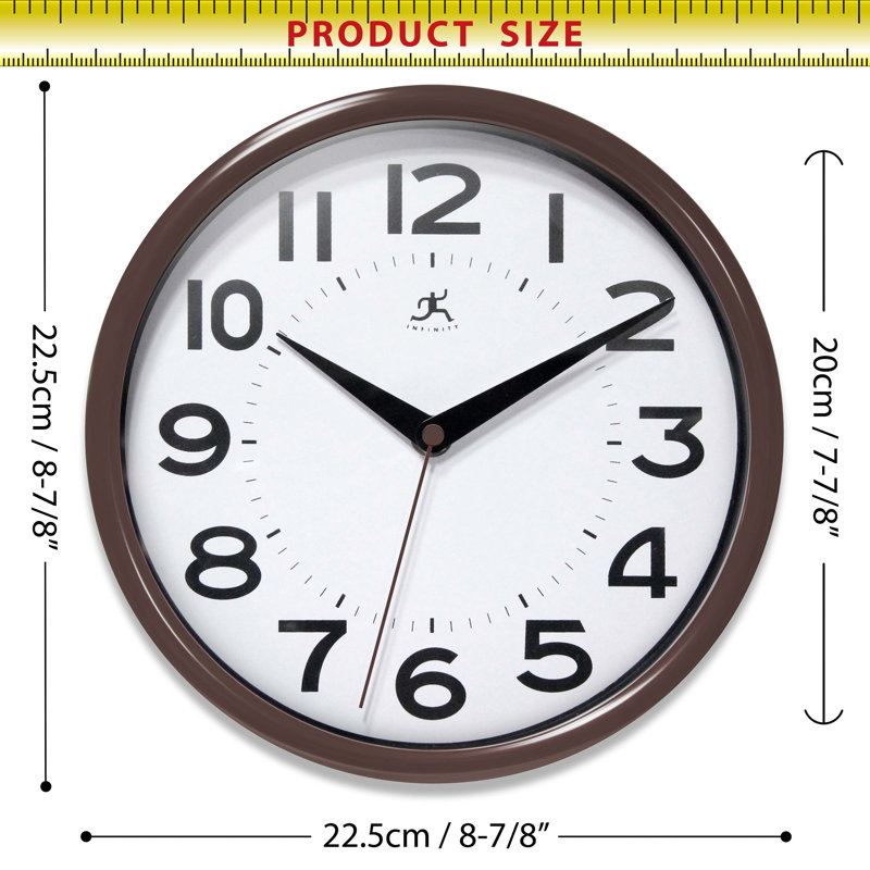 Modern/Contemporary Round Plastic Wall Clock 9 Inches, Brown