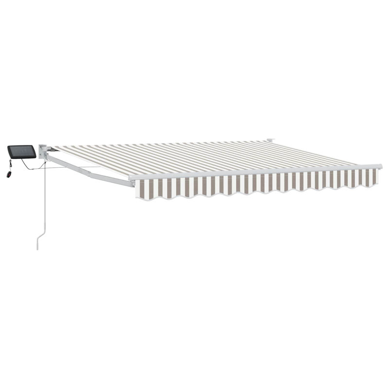 VidaXL Polyester Cover Retractable Patio Awning, 165" H x 350" W x 200" D, Striped, White/Light Grey/White