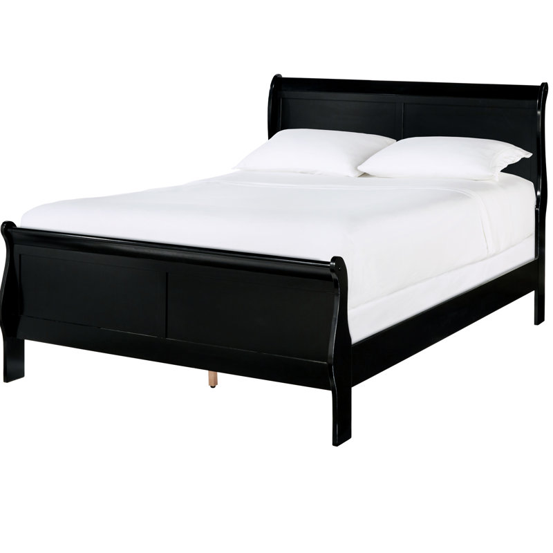 Lit double en bois de style traditionnel noir, pièce de chambre à coucher en bois, livré avec tête de lit et rails, sommier requis, assemblage simple requis, finition en bois pour la chambre à coucher, avec nécessaire, requis