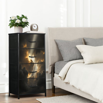 4 Drawer Dresser for Bedroom, Narrow Chest of Drawers, Wooden Top and Study Iron Frame 18"x37.5"-(WxH)