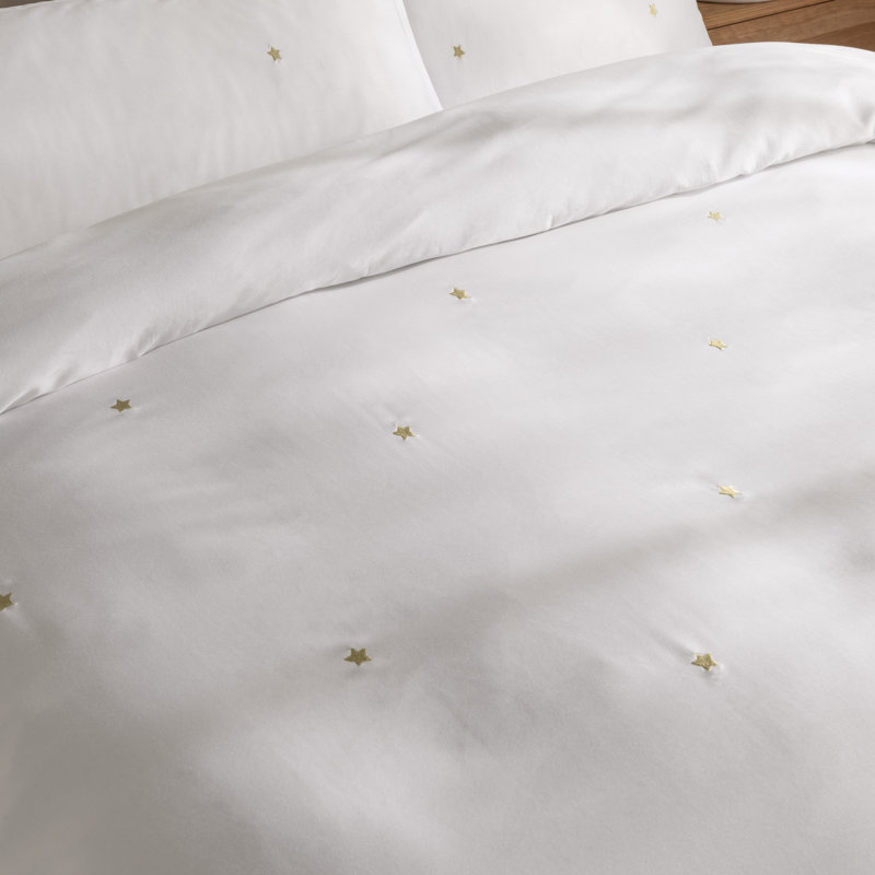 White & Gold Starry Night Duvet Cover Set –ULTRA SOFT Elegant Cotton Bedding Set with Pillowcases