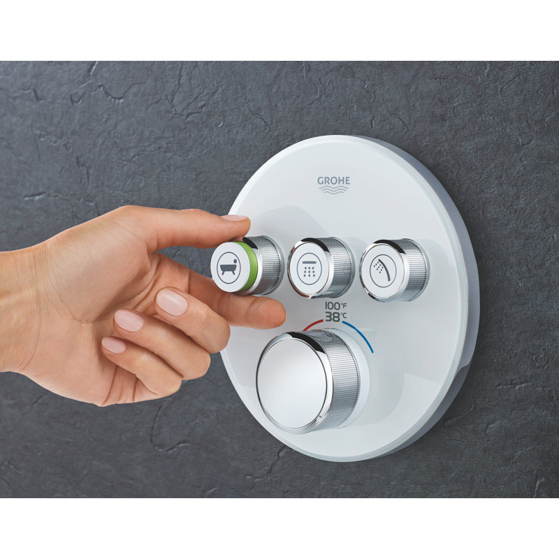 GROHE Grohtherm Triple-Function Shower Thermostatic Valve Trim Kit, Moon White