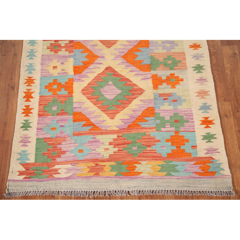 Tapis géométrique en laine Kilim