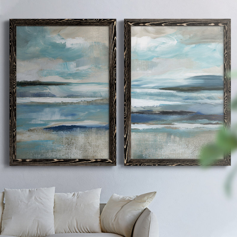 «Distant Drama I», ensemble de 2 peintures sur toile encadrées, H 24 po x l 36 po x P 1,5 po, Cadre noir