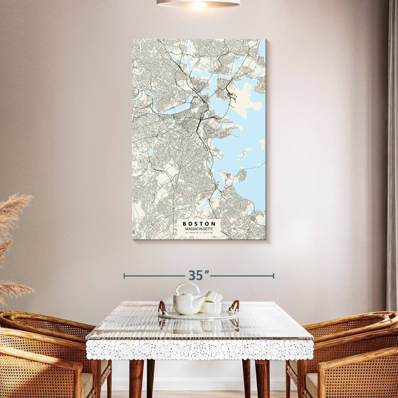 Carte de la ville de Aliaz à Boston, H 48 po x l 32 po