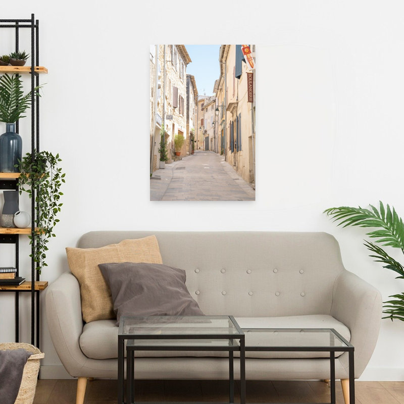 «Provencal Village Street Classic Rustic Serene Architecture Summer», art mural, H 24 po x l 16 po