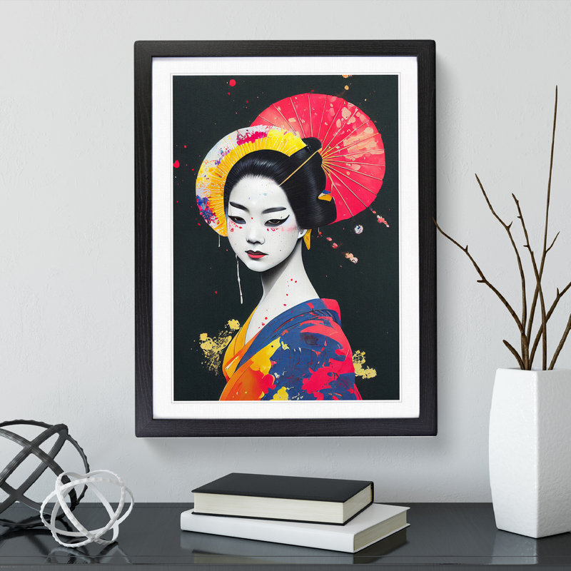 Geisha Painted No.1 - Single Picture Frame Print, Black, 64cm H x 46cm W x 2cm D