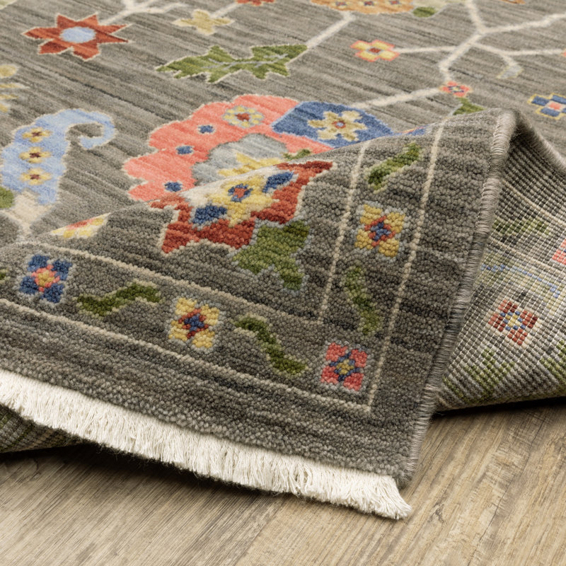 Tapis oriental oriental en laine et en nylon tissé à la machine gris et jaune, Rectangle 3 pi 3 po x 5 pi