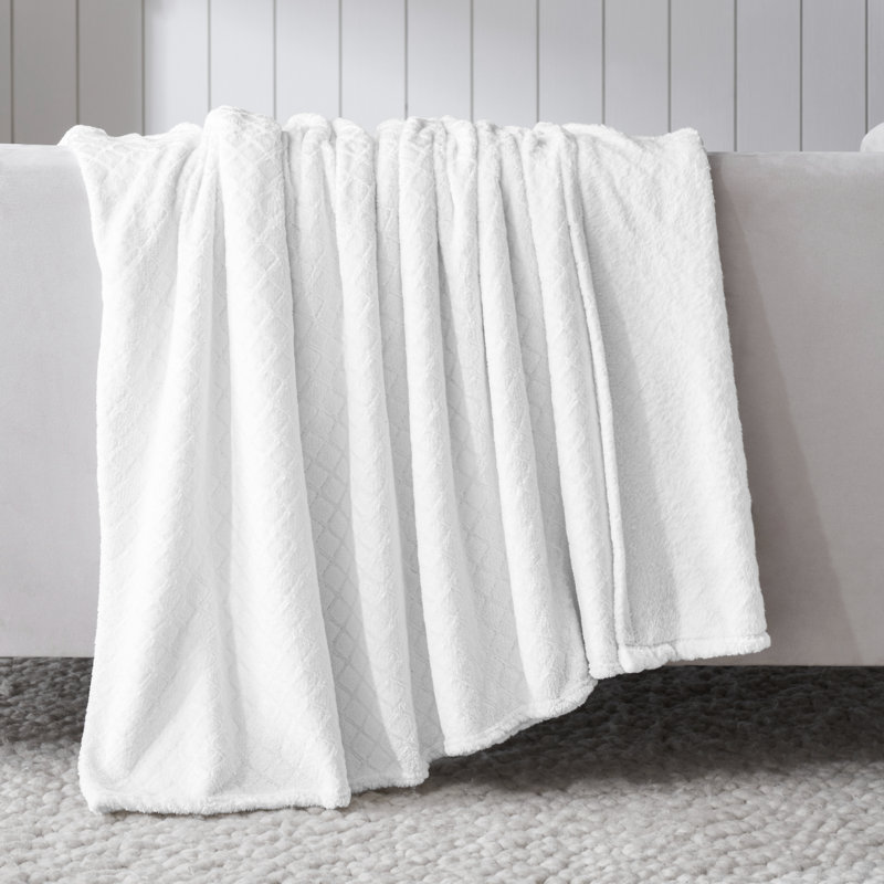 Literie en flanelle Atka Diamond, Blanc, Lit simple