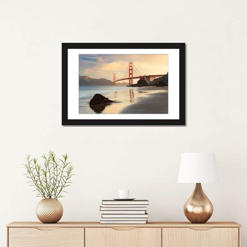 Golden Gate par Stefan Hefele - reproduction de photo sur toile tendue, H 24 po x l 32 po x P 1 po, Papier d'art encadré noir