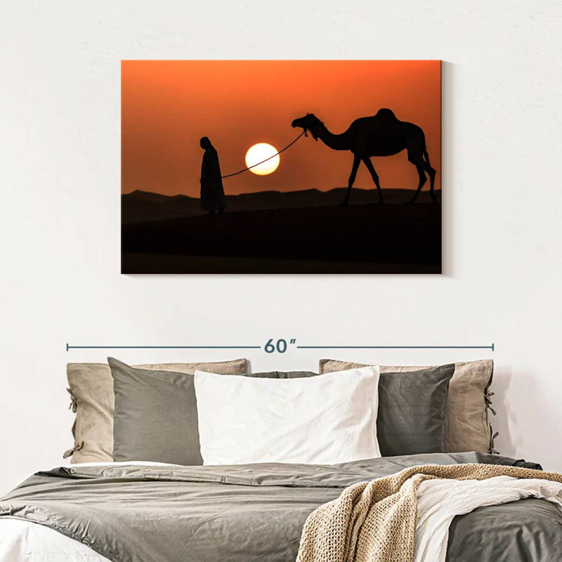 Silhouette d'homme et de chameau, H 30 po x l 45 po