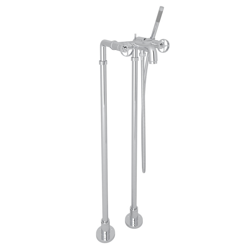 Campo™ Double Handle Clawfoot Tub Faucet, Polished Chrome, Industrial Metal Wheel Handle