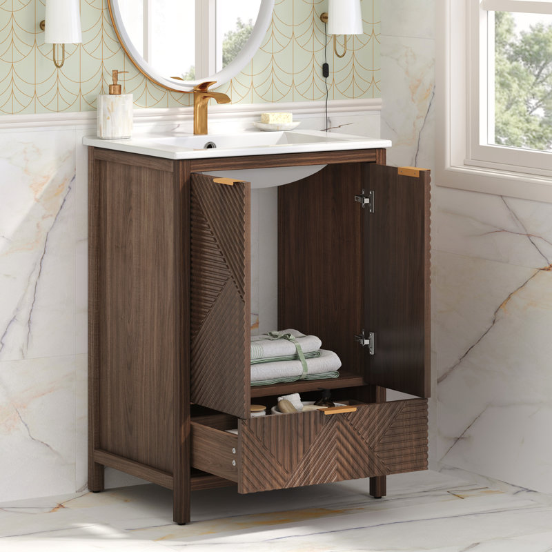 24 Inches Modern Bathroom Vanity with Sink, Textured Door Panels, Soft Close Hinges, and Large Storage Space for Compact Bathrooms