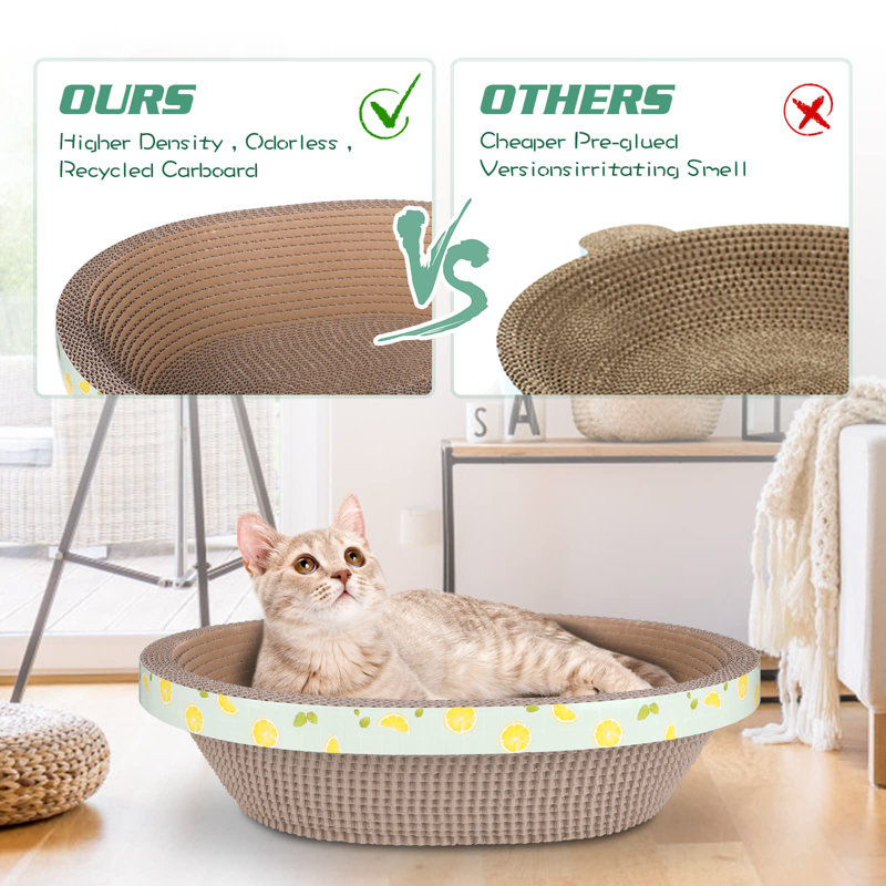 Oval Large Cat Scratcher Cardboard Bed Lounger Couch, Cat Scratching Board Lounge Box Durable, Corrugated Cat Scratch Pad For Indoor Cats Furniture Protector 19.5"