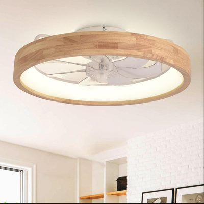 Fandelier Ceiling Fan With Light, Low Profile Flush Mount Wood Ceiling Fan, APP & Remote Control, Dimmable & 6 Speeds, (Wood)