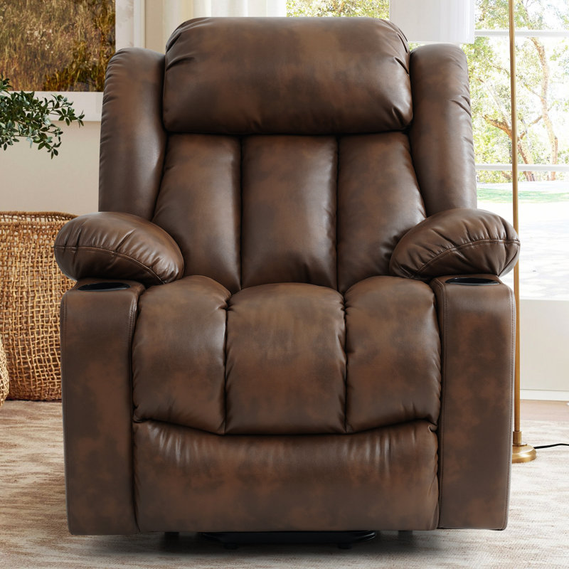 Fauteuil inclinable électrique Power Lift avec chauffage et massage, fauteuils inclinables en cuir avec porte-gobelet, charge USB, pour le salon (ocre)