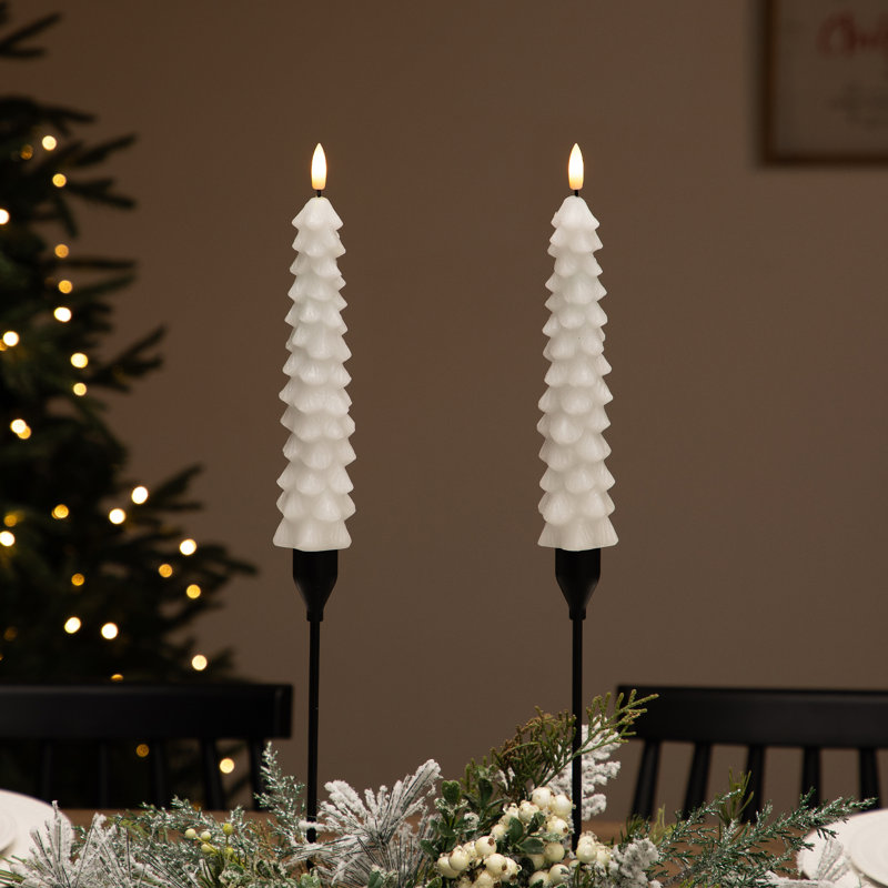 Bougies d'arbre de Noël effilochées à DEL en forme de cire sans flamme DEL - 9,75 po - blanc - ensemble de 2, Blanc