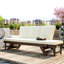 Hardwood Patio Daybed With Expandable Feature And Comfortable Cushions - Weather-, Brown/Beige Brown Zippered Cushion Covers Easy To Clean, Beige-52654787