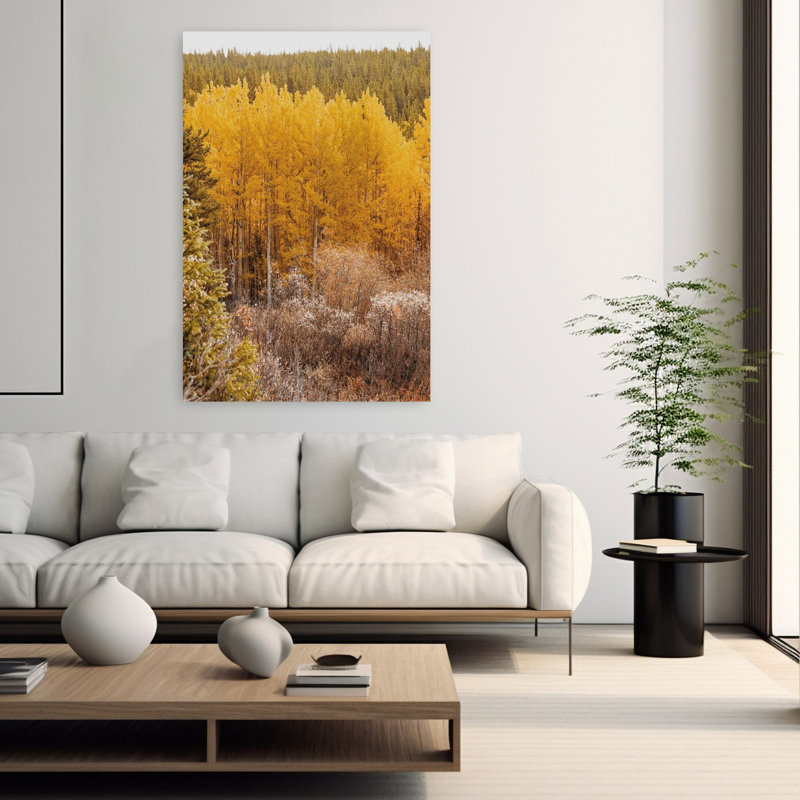 The Abyss Trail Aspens Serene Vibrant Abstract Autumn Forest, art mural, H 60 po x l 40 po