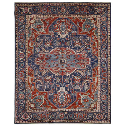 One-of-a-Kind Rectangle 7'10" X 9'10" Wool Area Rug Red/Navy/Blue