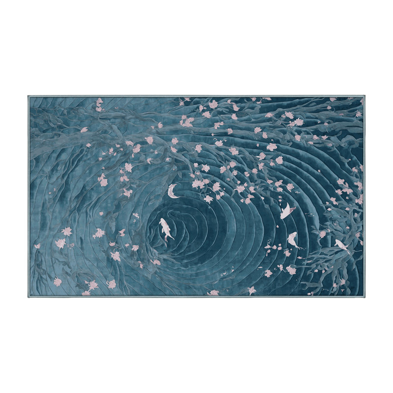 Machine Washable Blue Area Rug, Runner 2' x 4'
