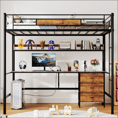 Lit mezzanine simple avec bureau en L