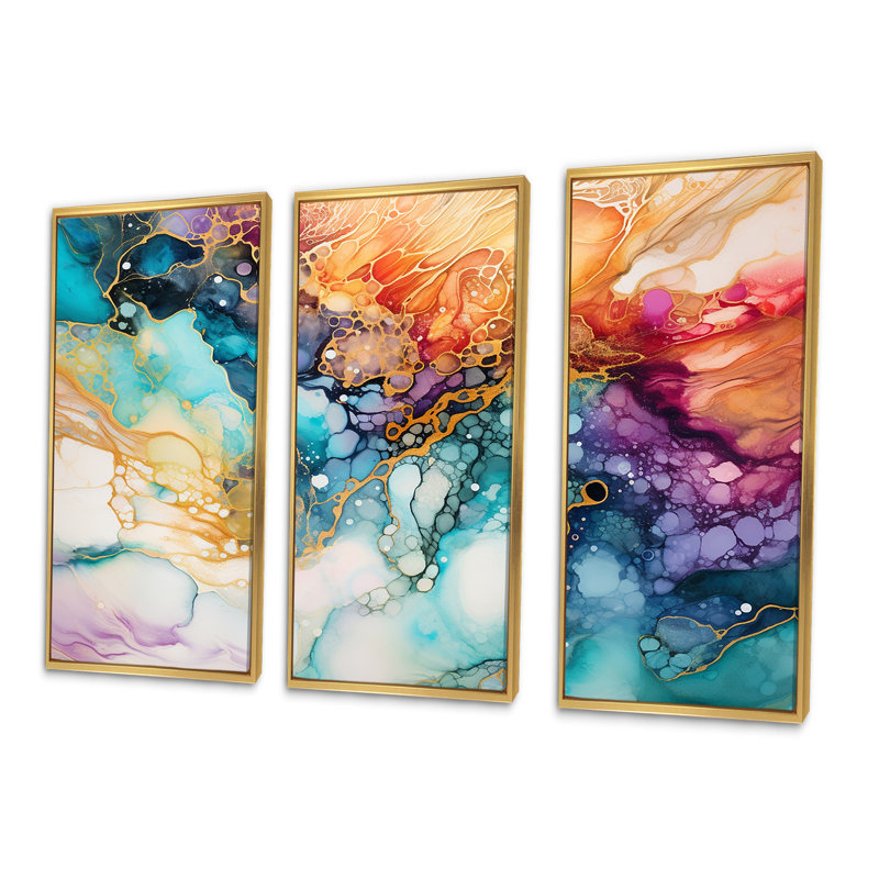 Art moderne sur toile, "Modern Hurricane", Cadre flottant doré, H 28 po x l 36 po x P 1 po