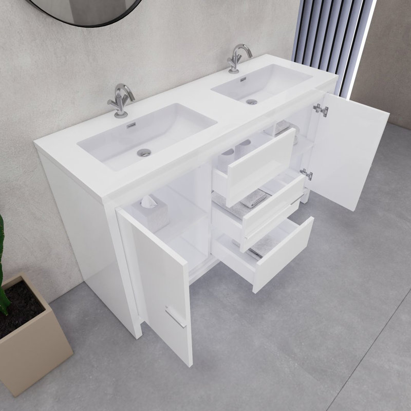Eden 60" Double Sink Bathroom Vanity Set, Gloss White