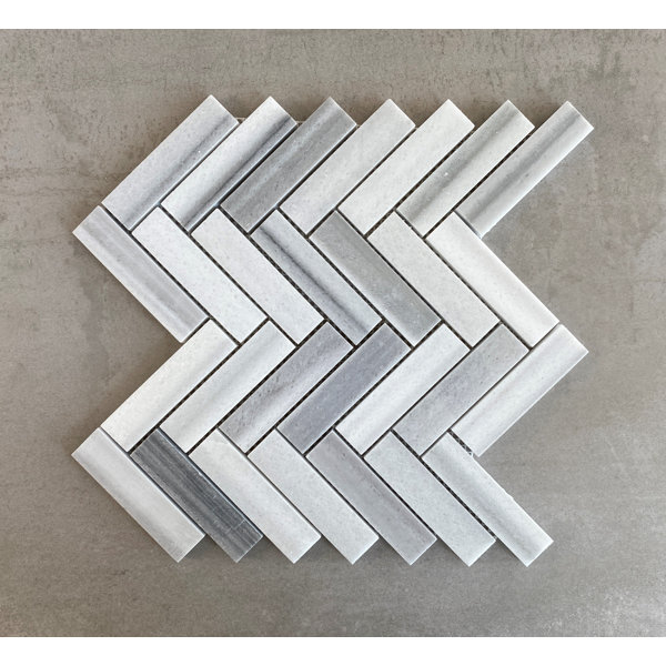 1" x 4" Marmara White Marble Herringbone / Chevron Mosaic Wall & Floor Tile