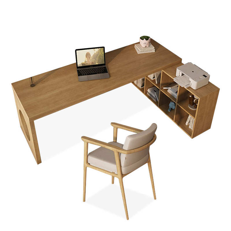 86.61" Burlywood L-Shaped Solid Wood Office Sets
