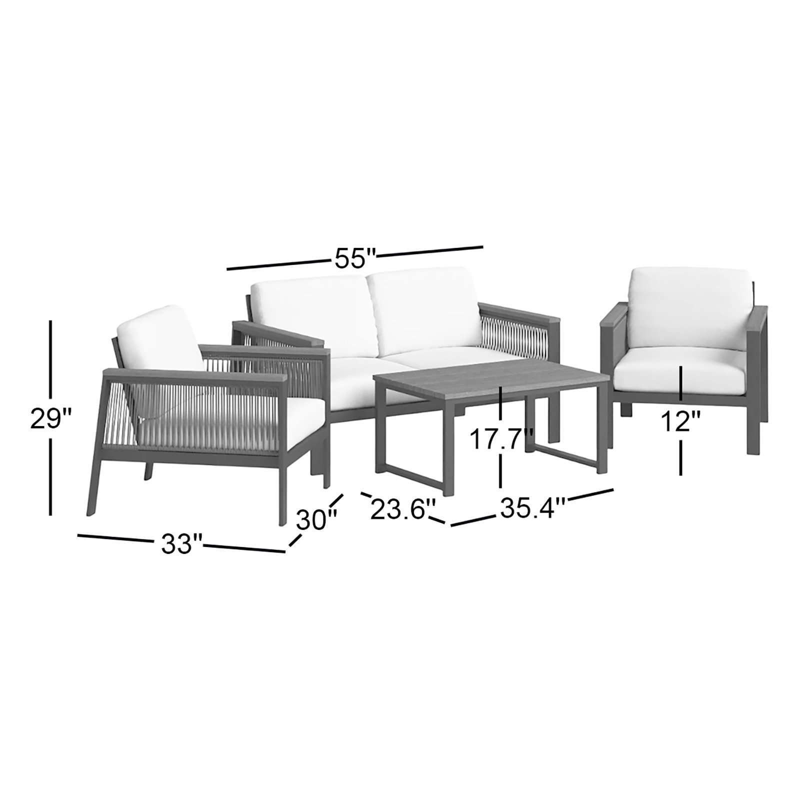 Townsend 4-Person Patio Seating Group, Cast Silver
