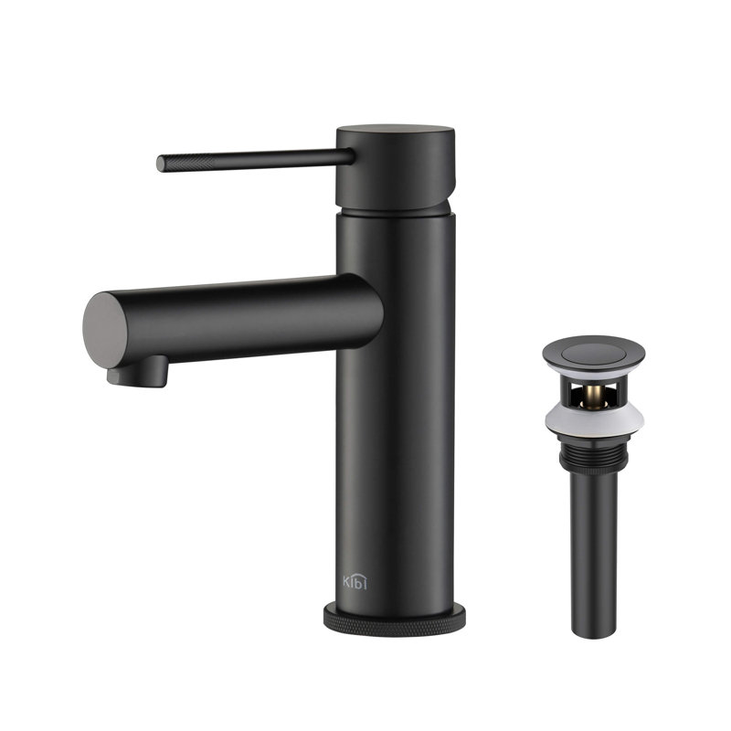 Robinet de salle de bain circulaire à un trou, Noir mat, Avec drain escamotable