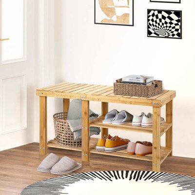 Banc de rangement pour 6 paires de chaussures, étagère à chaussures à 3 niveaux
