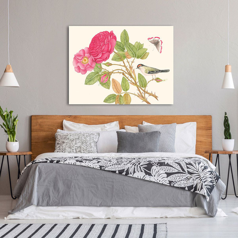 A Bird On Rose Branch by Anonymous - Wrapped Canvas Art Prints, 50cm H x 70cm W x 4cm D