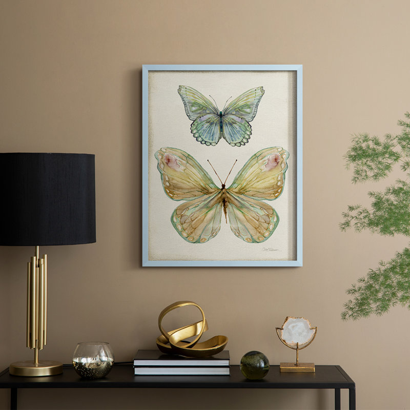 «Botanical Butterfly II», reproduction encadrée - bois massif, H 21 po x l 17 po, Bleu