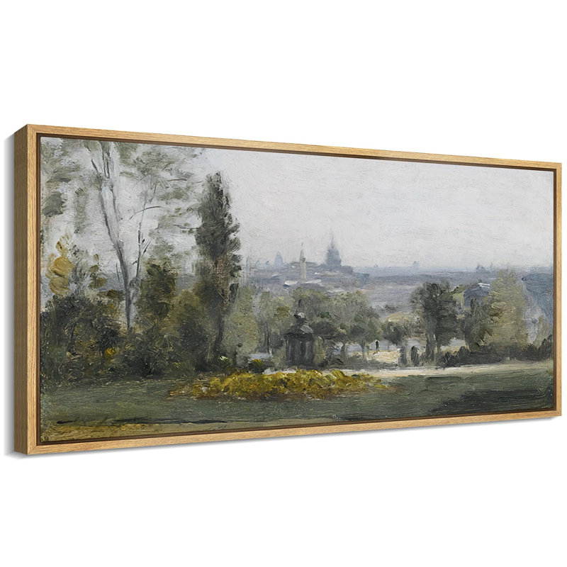 «Old World Charm Vintage Cityscape Park View Antique Retro Fine Art Art», reproduction d'art encadrée décorative, Naturel