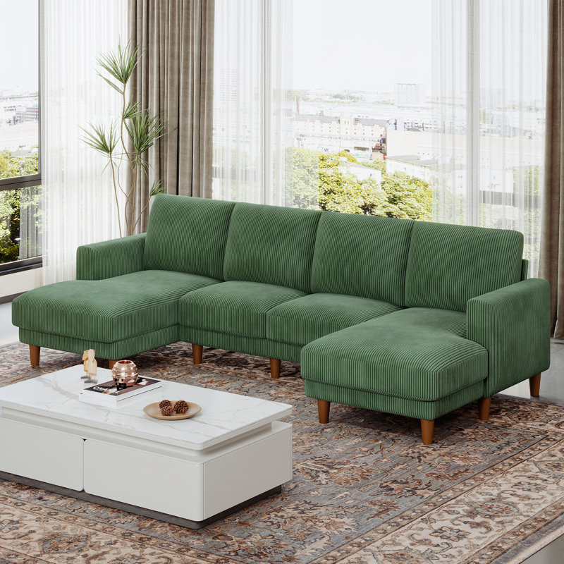 106" U Shaped Couch With Chaises, Corduroy Sectional Couches For Living Room No Tool Assembly, 4 Seats Loveseat Sofa Comfy Sectional Sofas