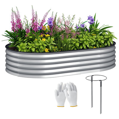 Lit de jardin surélevé, boîte à fleurs galvanisée 5 pi x 3 pi x 1 pi, argent