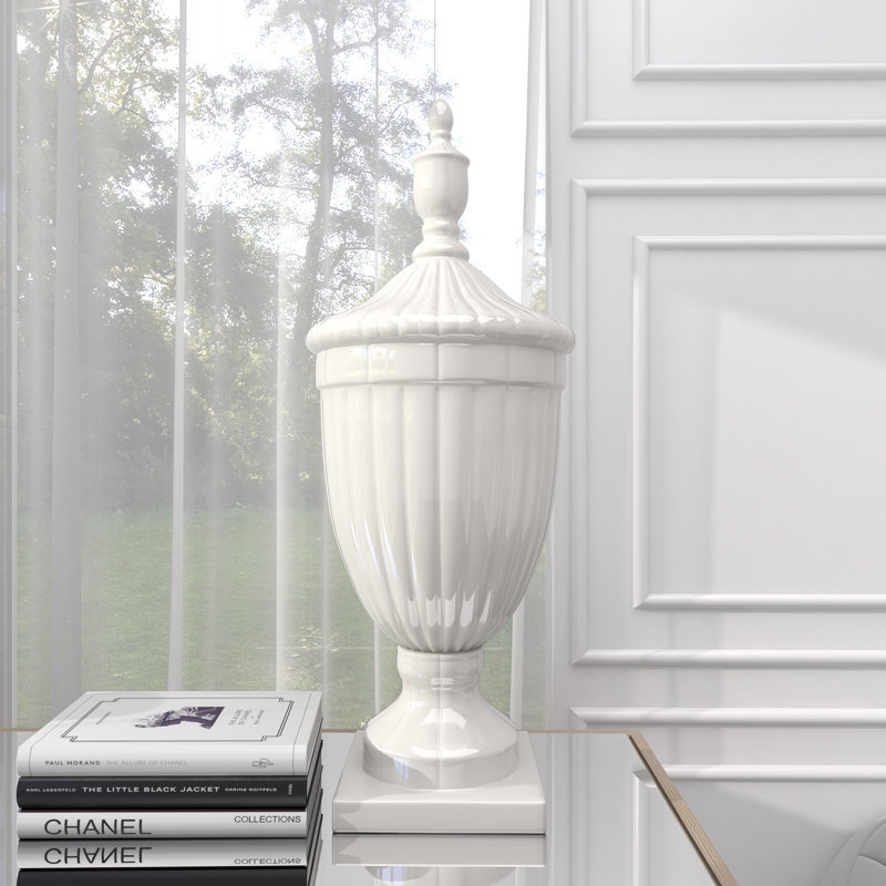 Alpharetta ceramic jars with lid, Blanc, H 26 po x l 10 po x P 10 po