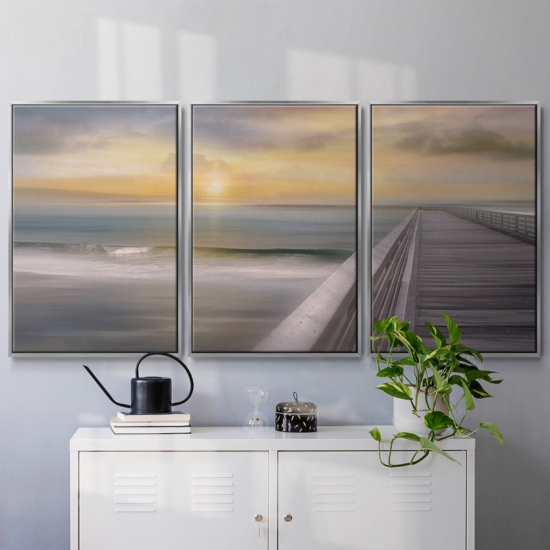 Sundown - Toile encadrée multi-pièces, H 36 po x l 75 po x P 2 po, Argent