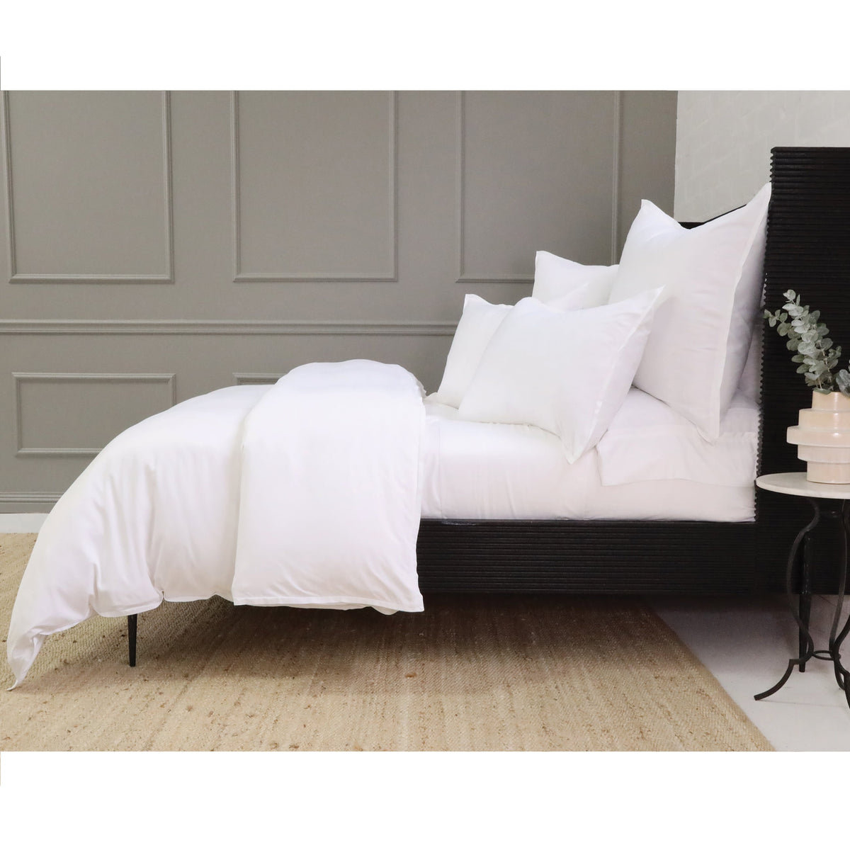 Langston Rayon Duvet Cover Set, King Duvet Cover + 2 King Shams, White/White