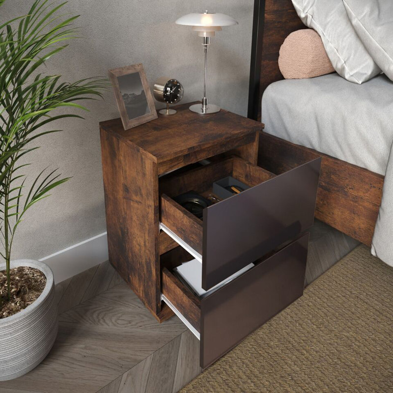 Otella 36cm W Metal Bedside Table, Rustic Brown/Grey