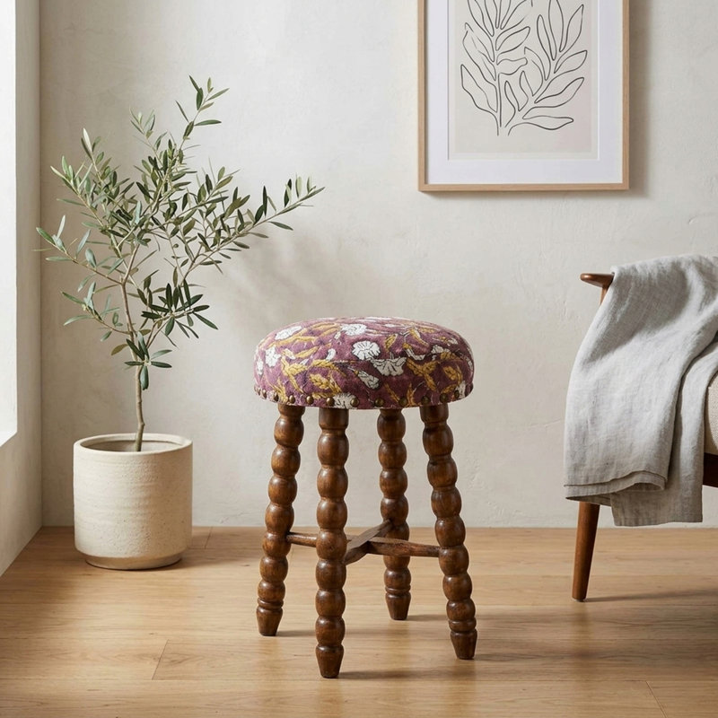 Tabouret de bar rembourré avec cadre en bois d'acacia massif Spindle