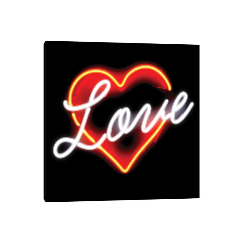 Neon Love Red On Black by Hailey Carr - Wrapped Canvas Gallery-Wrapped Canvas Giclée, 93.98 cm H x 93.98 cm W x 1.91 cm D
