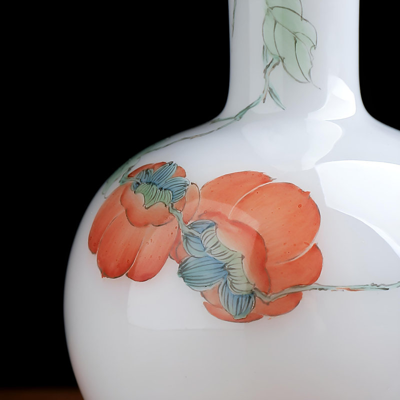 "Persimmon Bliss" Vase en porcelaine émaillée peinte à la main - Céramique de jade exquise