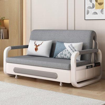 2-in-1 Sleeper Sofa with Storage, Compact Double Bed, Grey Linen Blend Upholstery Fast Dispatch From UK Warehouse – Dispatched Within 2 Days