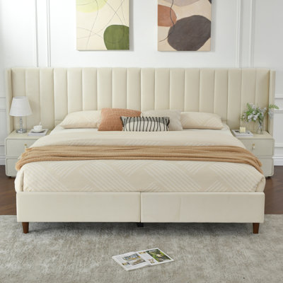 Upholstered Platform Bed With Oversized Headboard, Covered in Premium Velvet Fabric