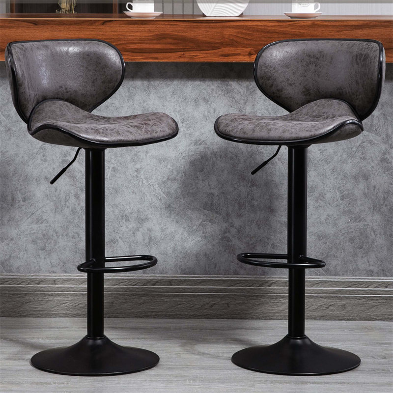 Bigvai Adjustable Height Counter Stool with Metal Frame, Dark Grey