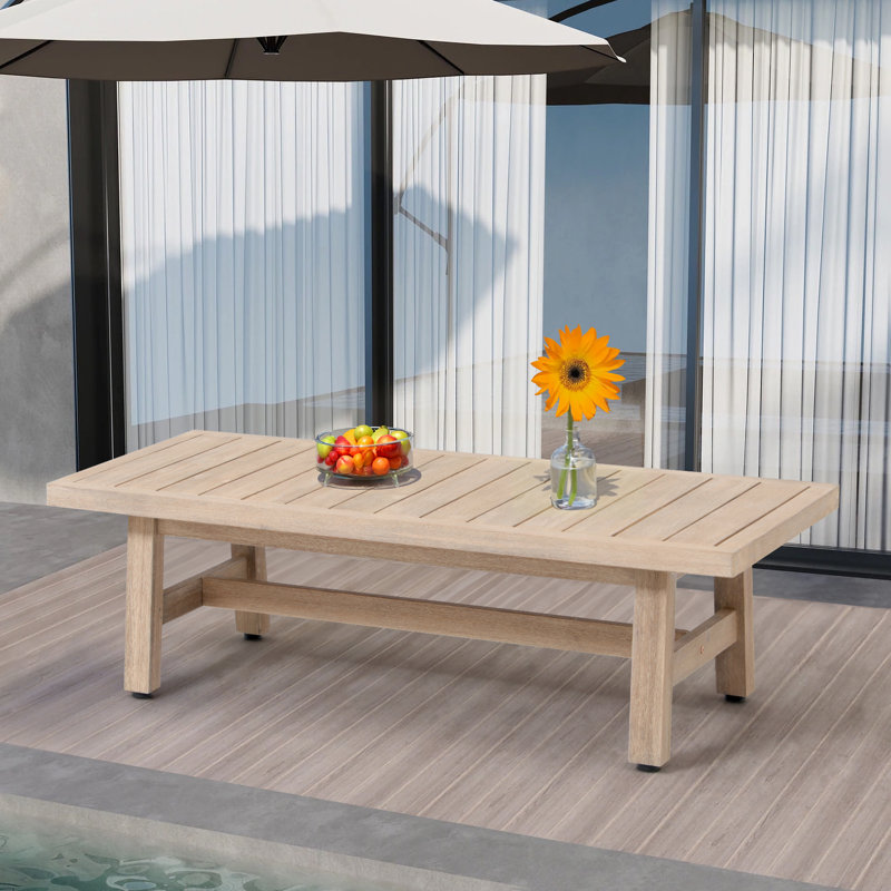 Patio Mediterranean Style Acacia Wood Dining Table, 14" H x 50" W x 22" D