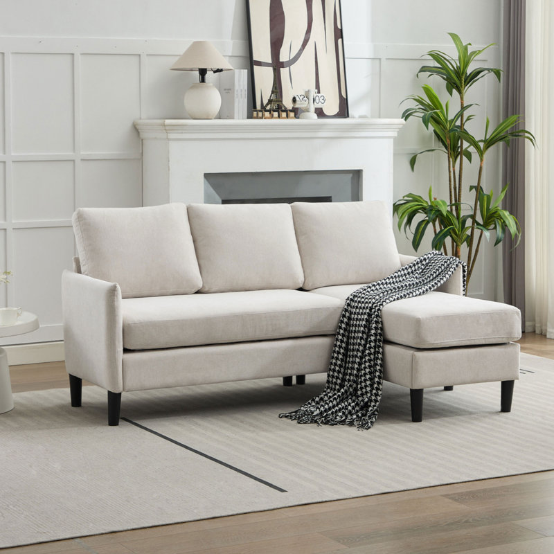 Canapé modulaire rembourré avec méridienne, Mélange de lin beige